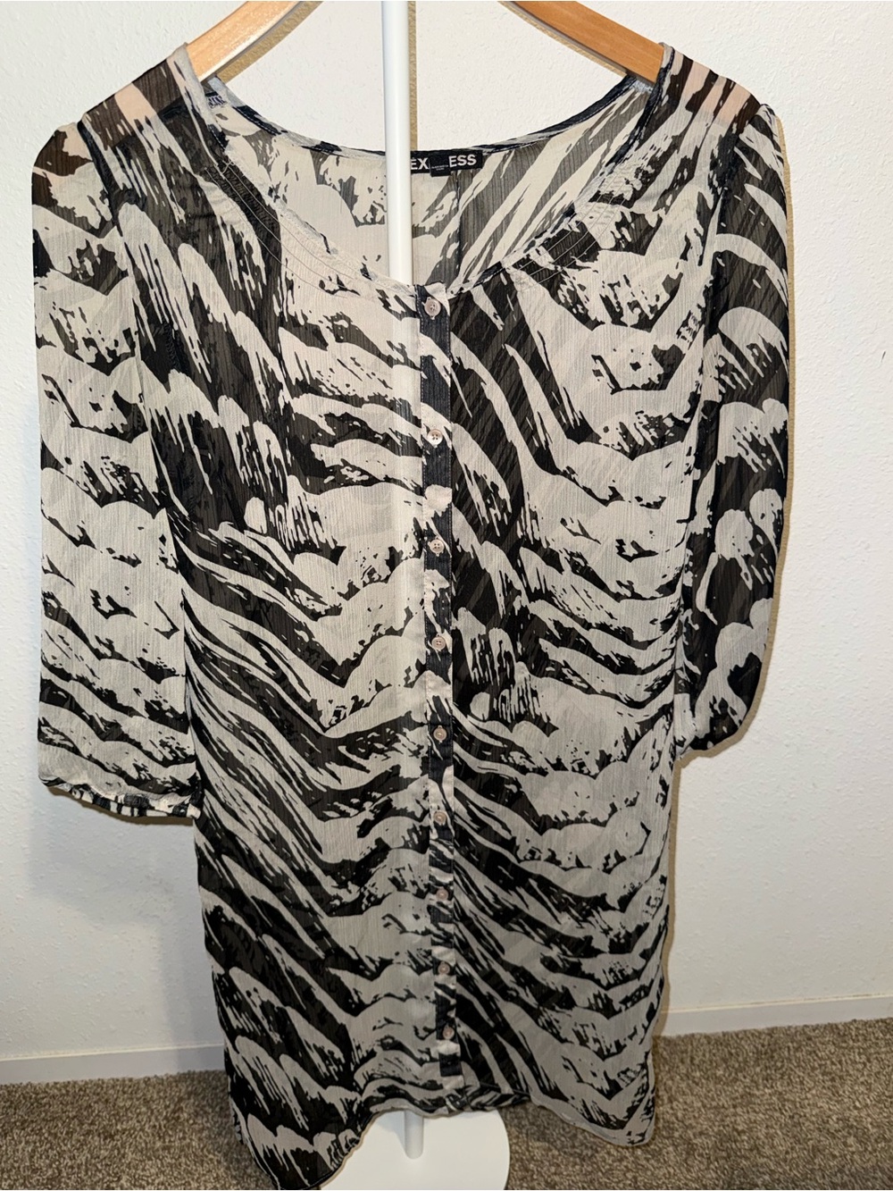 Express Black and White Animal-Print Button-Front Blouse
